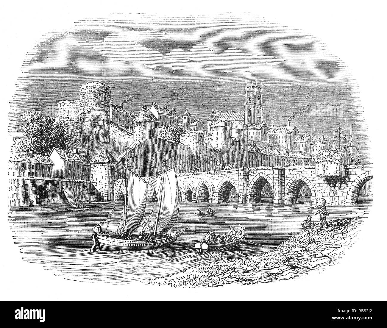 Die alten Mauern von Limerick in der Grafschaft Limerick, mit Blick auf den Fluss Shannon und oft die schönste Stadt in Irland im siebzehnten Jahrhundert genannt. Während der Bürgerkriege des 17. Jahrhunderts war die Stadt zweimal von der Williamites in der 1690 s belagert. Der Vertrag von Limerick beendete den Williamite Krieg in Irland, die zwischen den Anhängern der Katholischen König James II (jakobiten) und des protestantischen Königs Wilhelm von Oranien (Williamites) gekämpft wurde. Der Vertrag bietet Tolerierung zum Katholizismus und volle Rechte an die Katholiken, schwor den Eid der Treue zu William III. und Maria II. Stockfoto