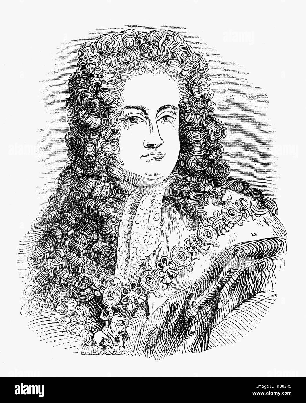 Portrait von Prinz Georg von Dänemark und Norwegen, Herzog von Cumberland (1653-1708), Ehemann von Königin Anne, die in Großbritannien von 1702 bis 1714 regierte. Stockfoto