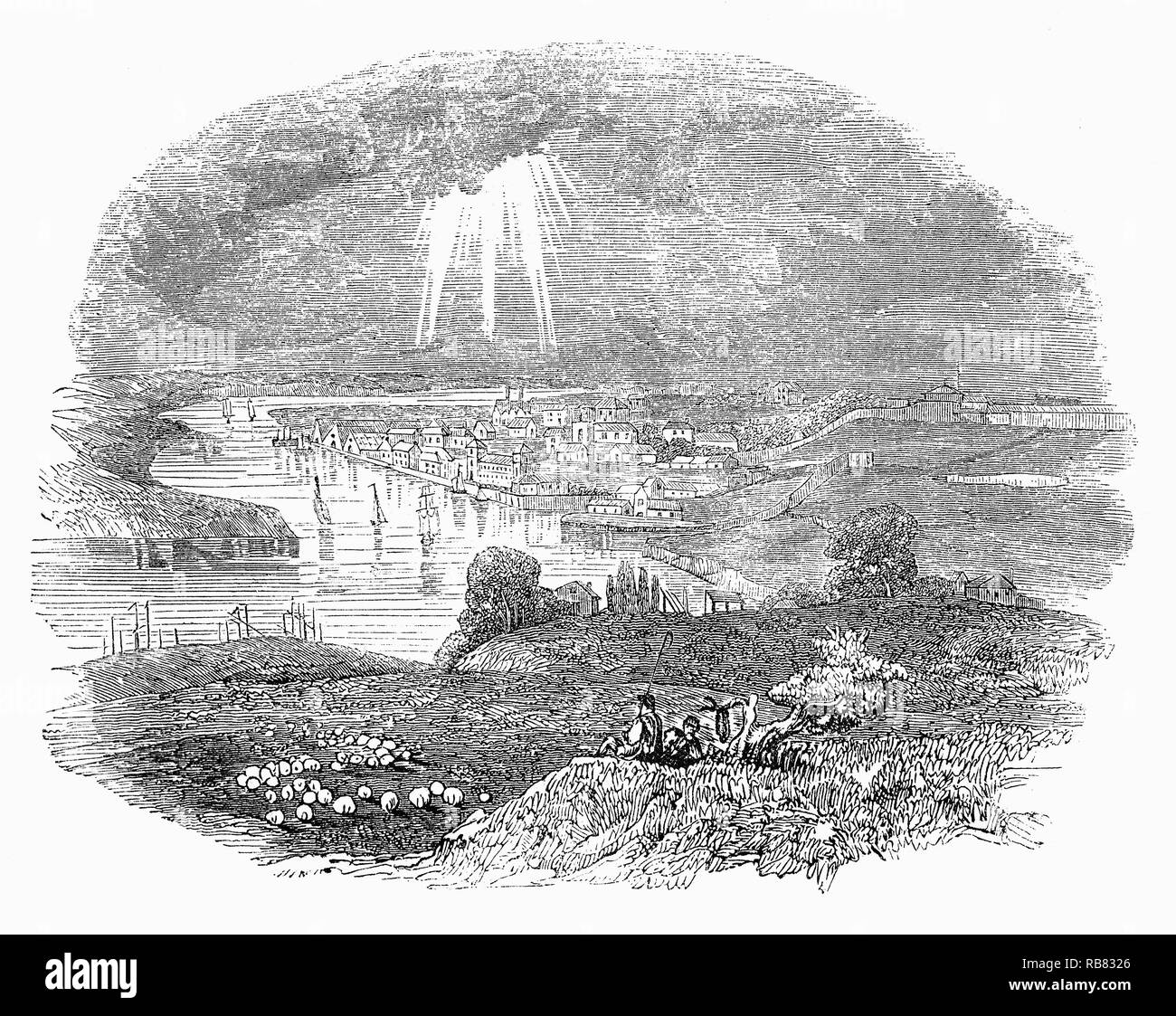 Chatham, einer der Medway Städte im Norden von Kent, South East England, entwickelt um Chatham Dockyard und mehrere Kasernen. Neben der Werft selbst, Verteidigungsanlagen wurden gebaut, um Sie vor Angriffen zu schützen. Upnor Schloss hatte im Jahr 1567 gebaut worden, hatte aber wirkungslos erwiesen; das Niederländische Raid auf der Medway im Jahre 1667 zeigte, dass mehr erforderlich war. Die Befestigungsanlagen, die aufwendiger als die Gefahr einer Invasion wuchs, wurden im Jahr 1756 als ein komplexes über den Hals der Halbinsel gebildet durch die Biegung des Flusses medway begonnen, und enthalten Fort Amherst. Stockfoto