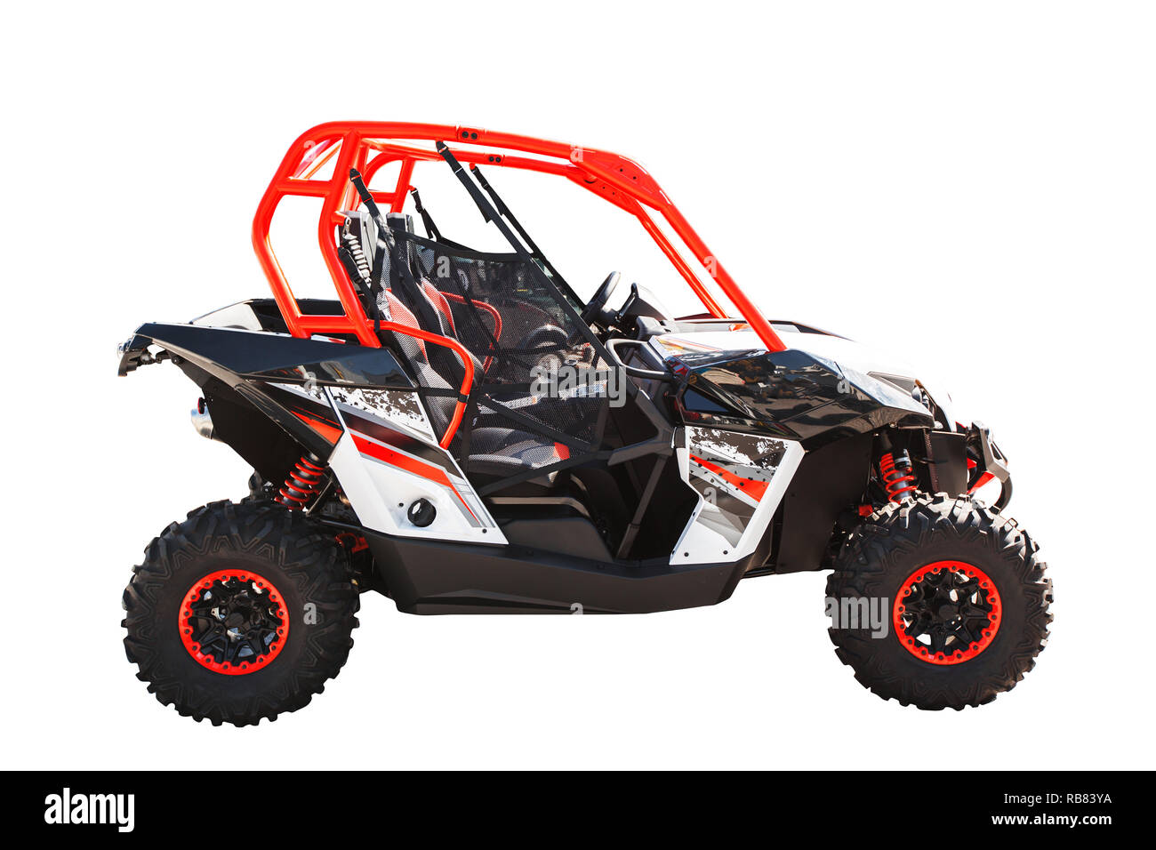 ATV Quad oder Buggy Auto auf weißem Hintergrund mit Freistellungspfad isoliert. Stockfoto