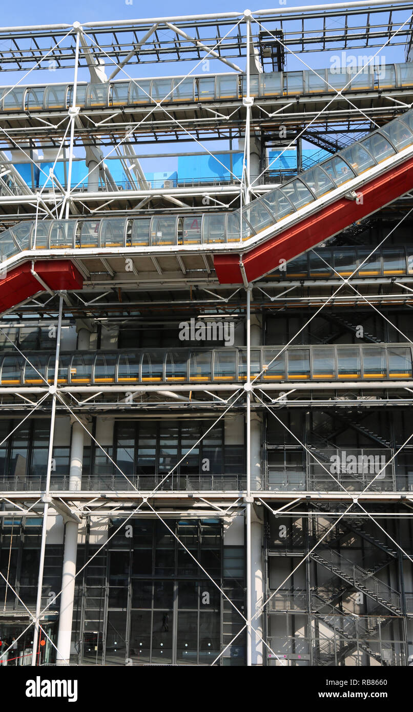 Paris, Frankreich, 19. August 2018: Centre Georges Pompidou, häufig verkürzt zu Centre Pompidou und auch bekannt als das Centre Pompidou Stockfoto