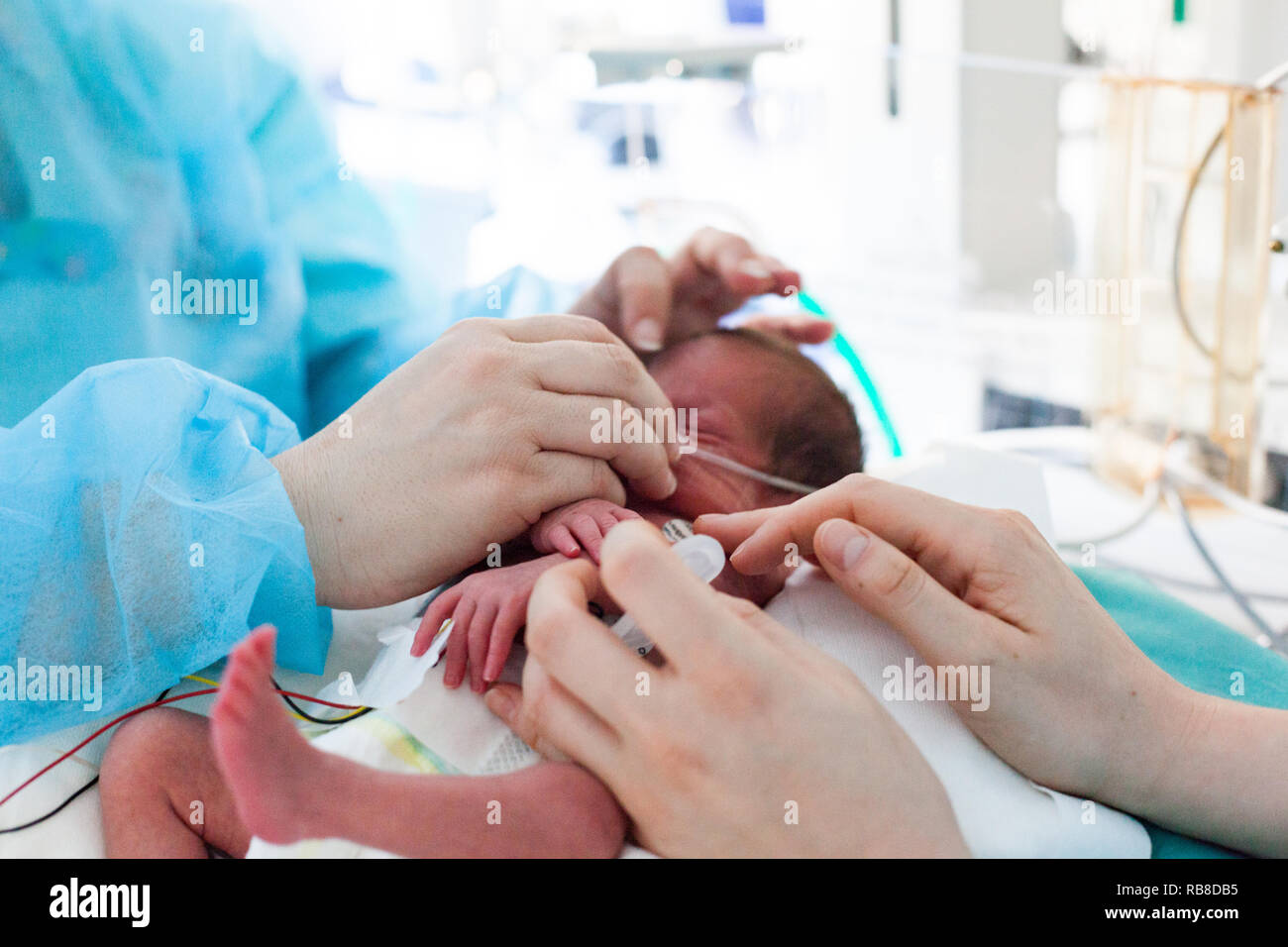 Eine Baumschule Krankenschwester kümmert sich um ein frühgeborenes Baby. Krankenhaus. Aix-en-Provence. Stockfoto