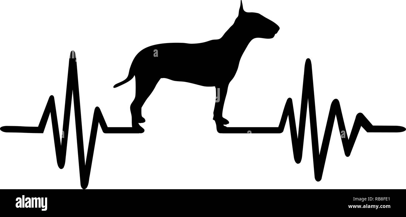 Heartbeat Frequenz mit Bull Terrier Hund Silhouette Stockfoto
