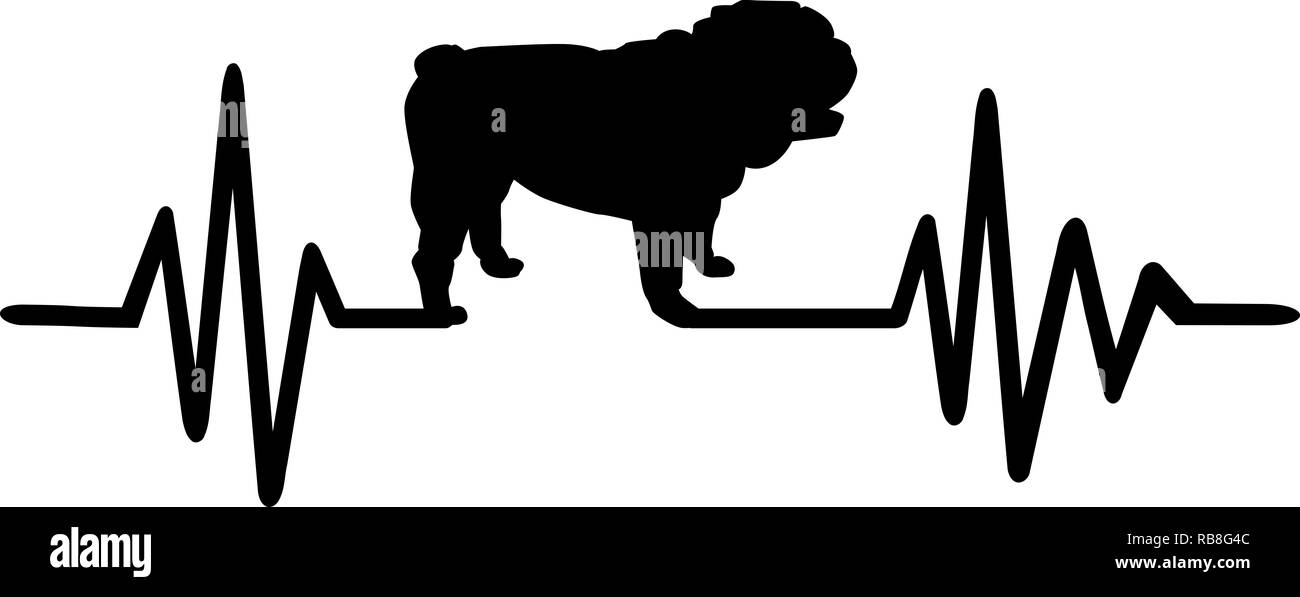 Heartbeat Puls mit Englische Bulldogge Hund Silhouette Stockfoto
