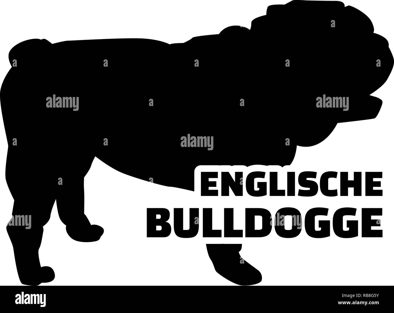 Englische Bulldogge Silhouette in deutscher Sprache Stockfoto