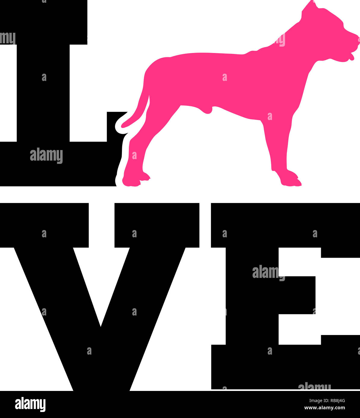 Pit Bull Terrier Liebe mit rosa Silhouette Stockfoto