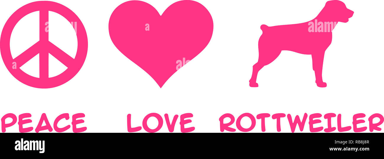 Frieden, Liebe, Rottweiler Slogan pink Stockfoto