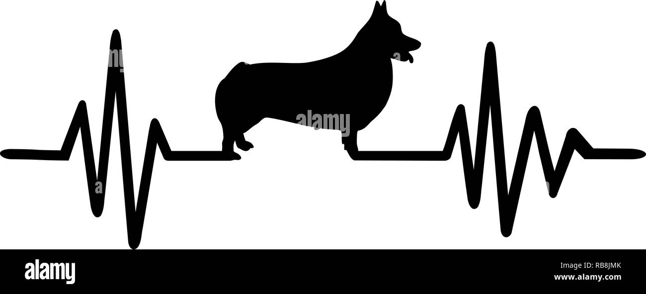 Heartbeat Puls mit Welsh Corgi Pembroke Silhouette Stockfoto