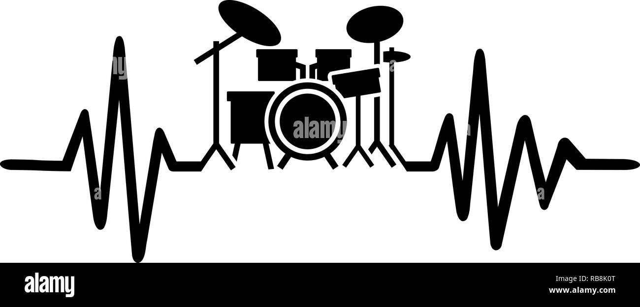 Heartbeat puls Linie Schlagzeuger mit Schlagzeug Stockfoto