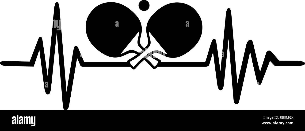 Heartbeat puls Linie mit zwei gekreuzten Tischtennisschläger und deutsche Wort Stockfoto