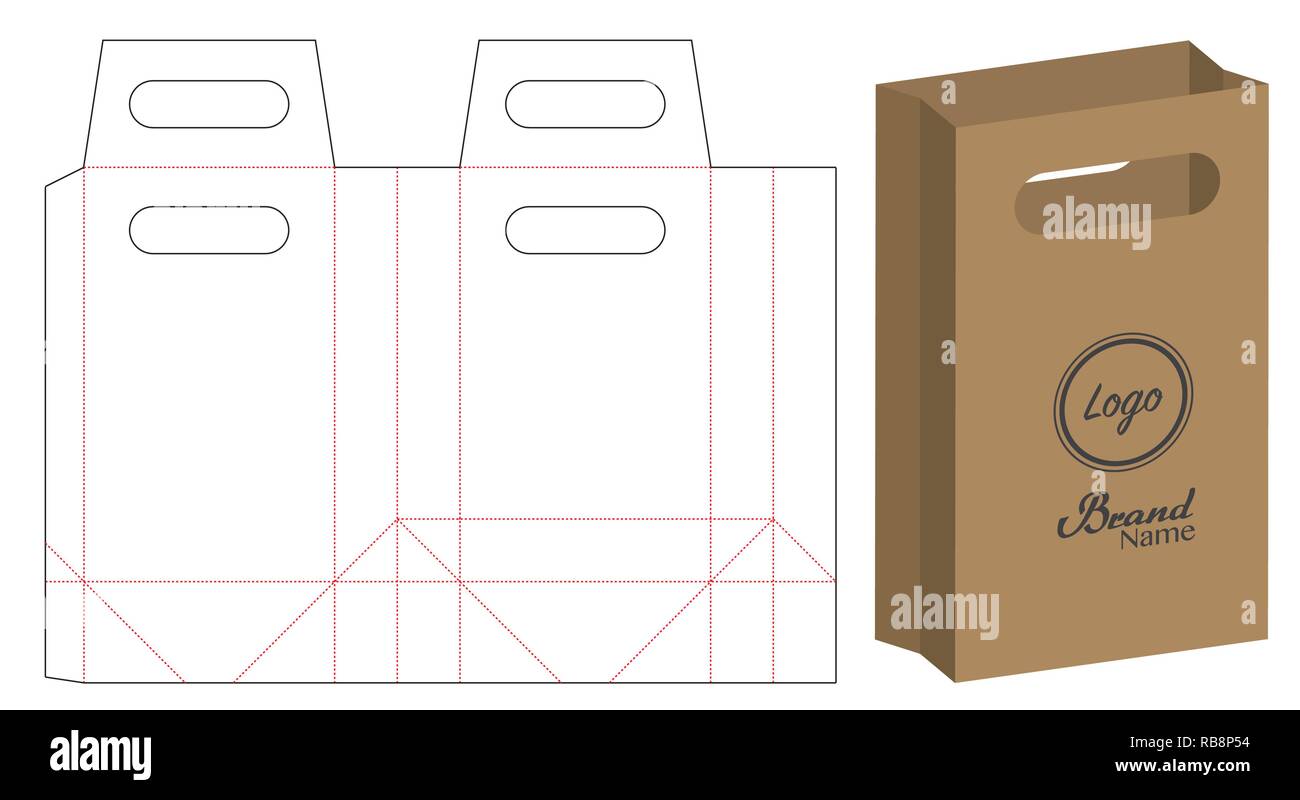 Paper bag Verpackung gestanzte und 3d-Tasche mockup Stock Vektor