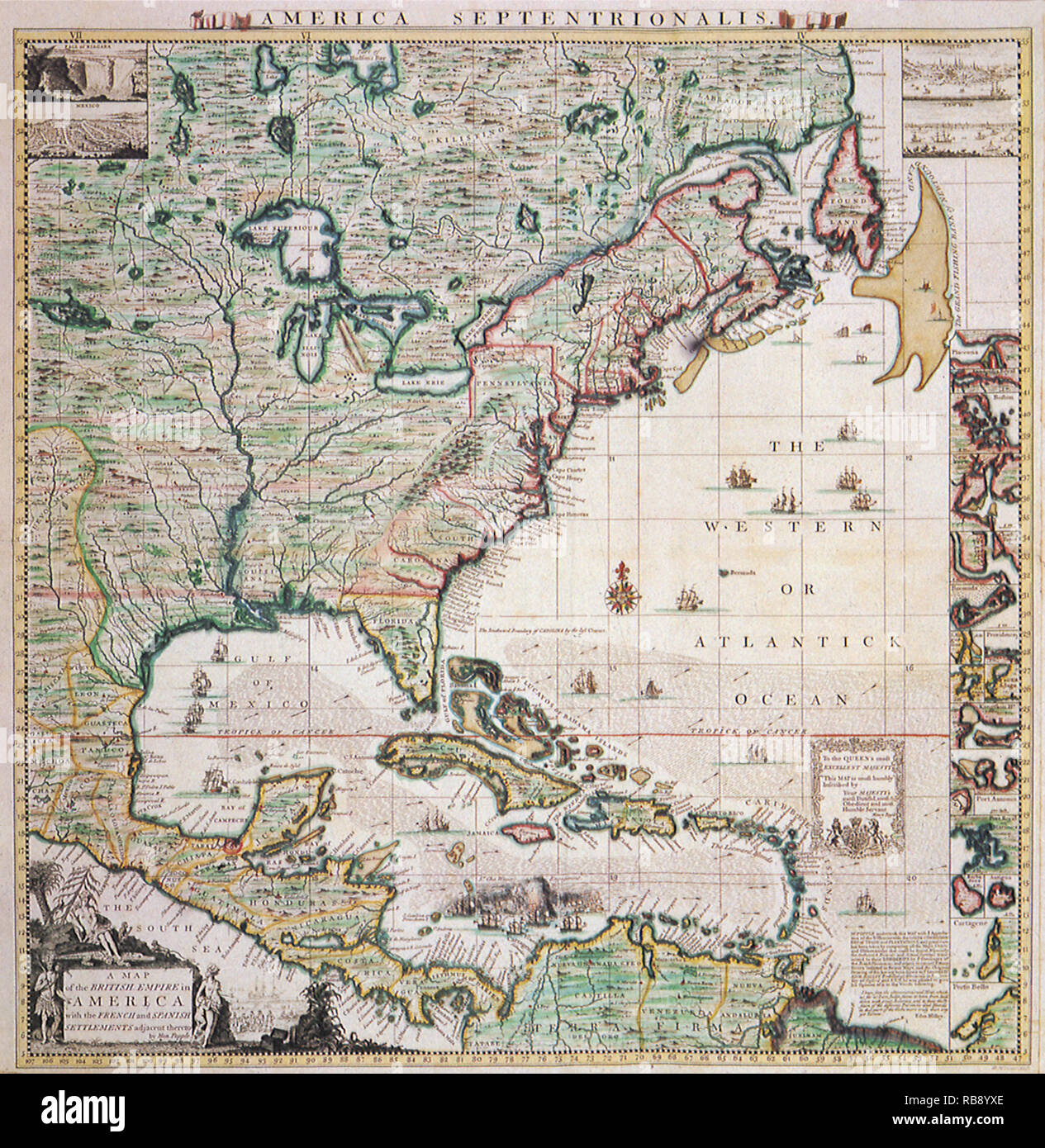 Karte von frühen Amerika 1733 Stockfoto