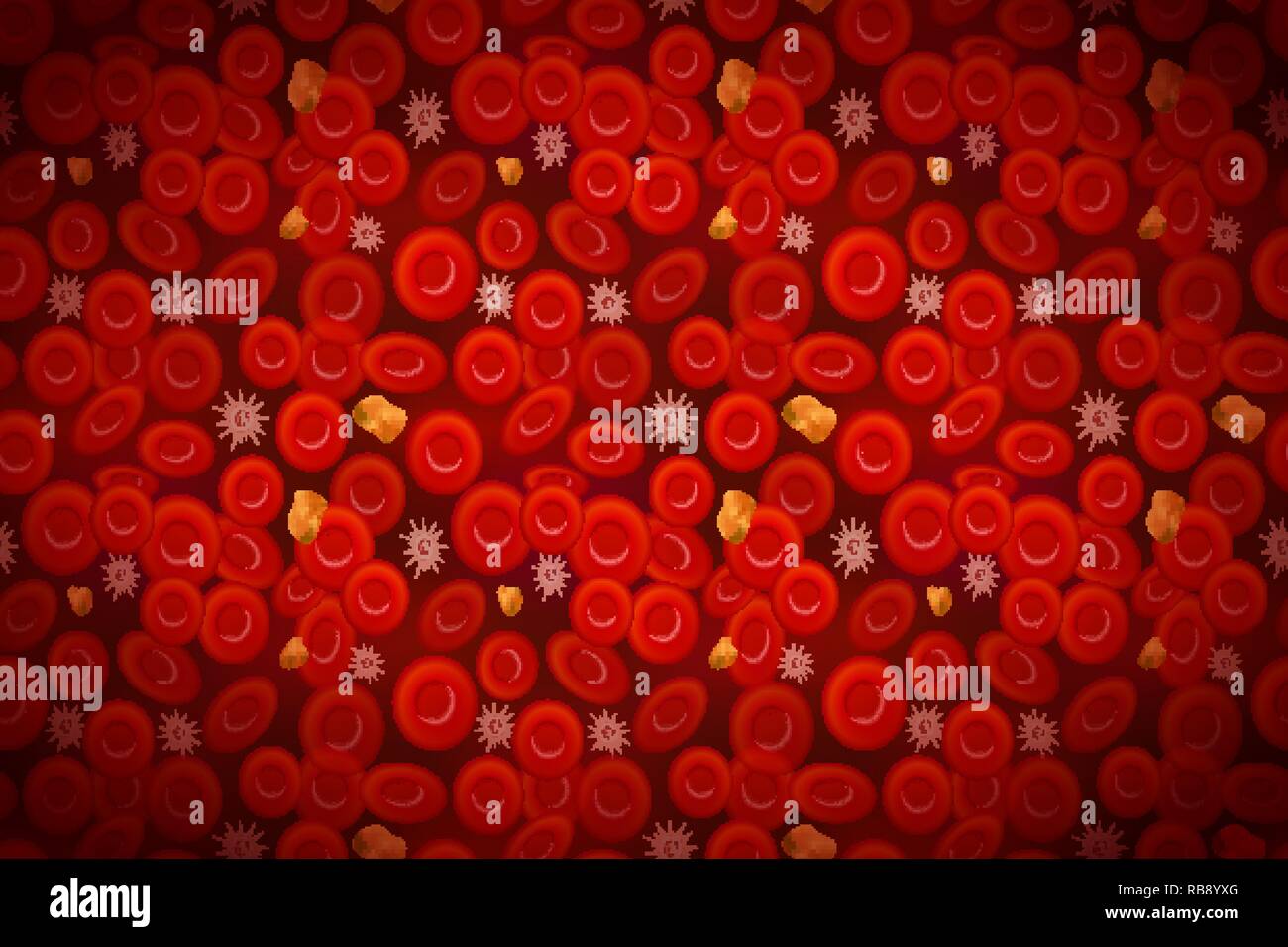 Erythrozyten mit weißen Blutkörperchen und Cholesterin, Blut Zusammensetzung medizinischen Hintergrund Stock Vektor