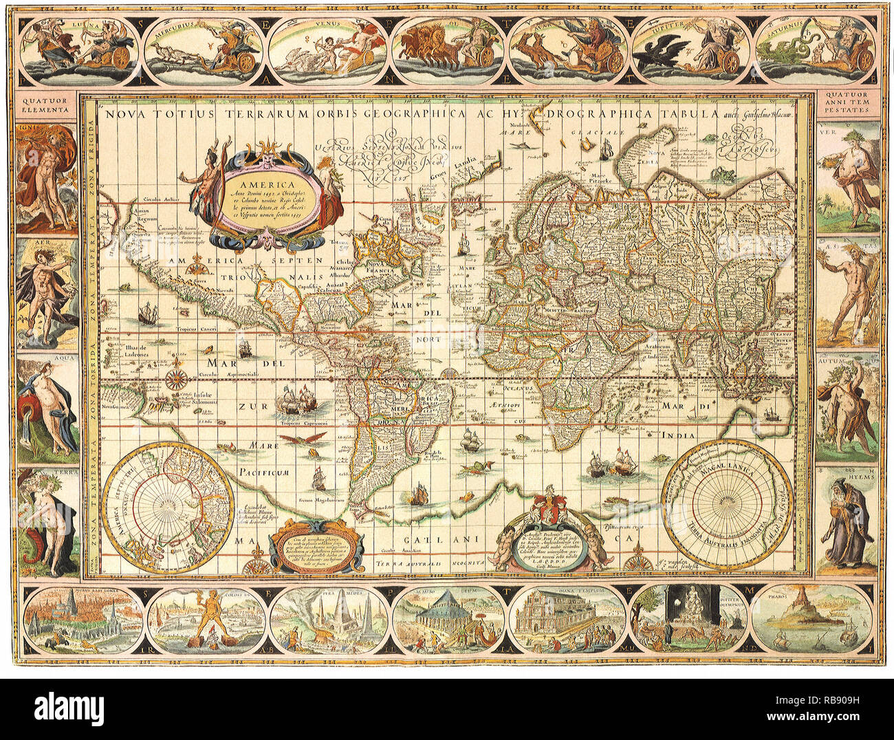 Frühe Weltkarte 1630 Stockfoto