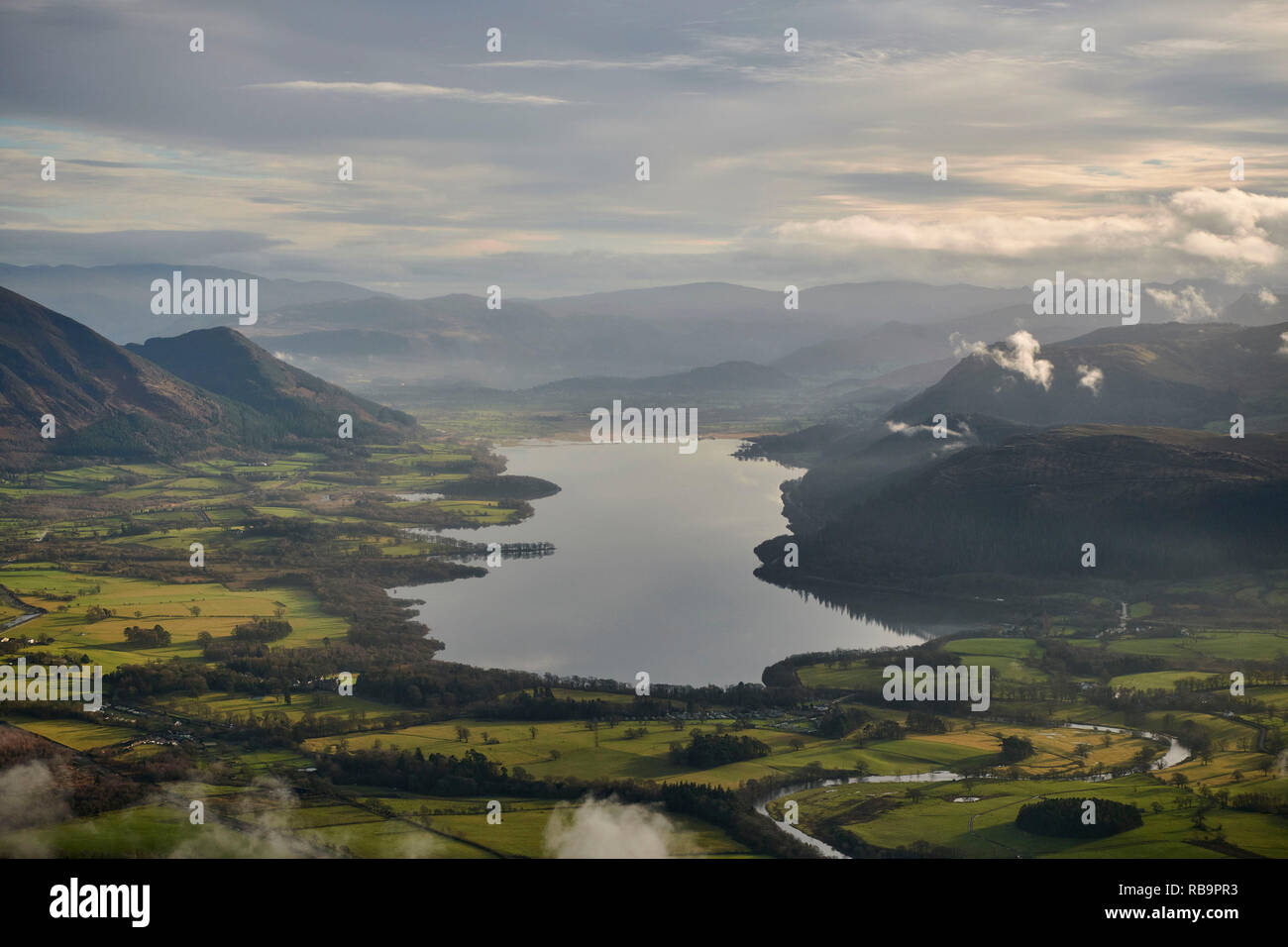 Bassenthwaite See aus der Luft, Lake District, Cumbria, North West England, Großbritannien Stockfoto