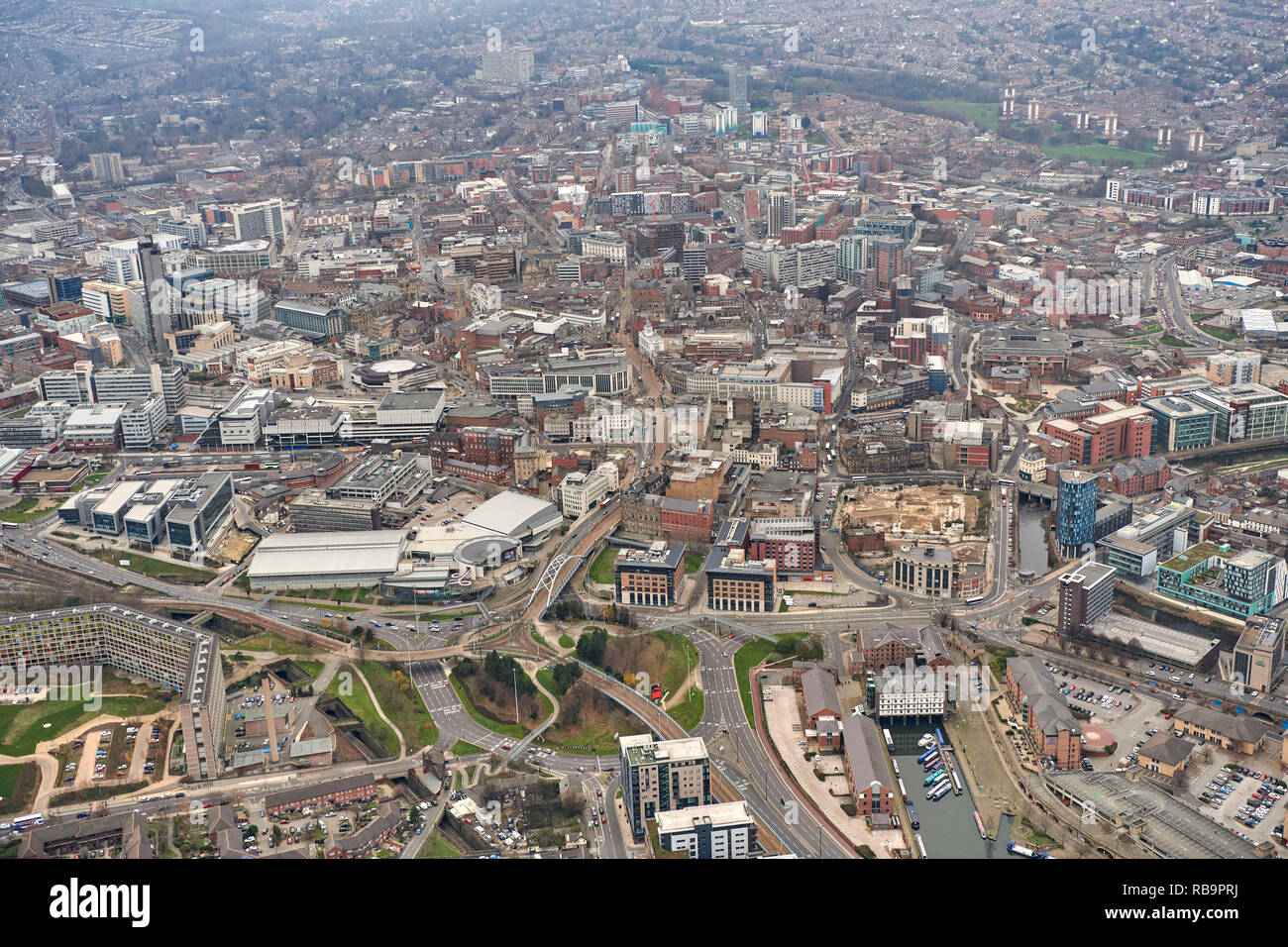 Sheffield City Centre aus der Luft, South Yorkshire, Nordengland, Großbritannien Stockfoto