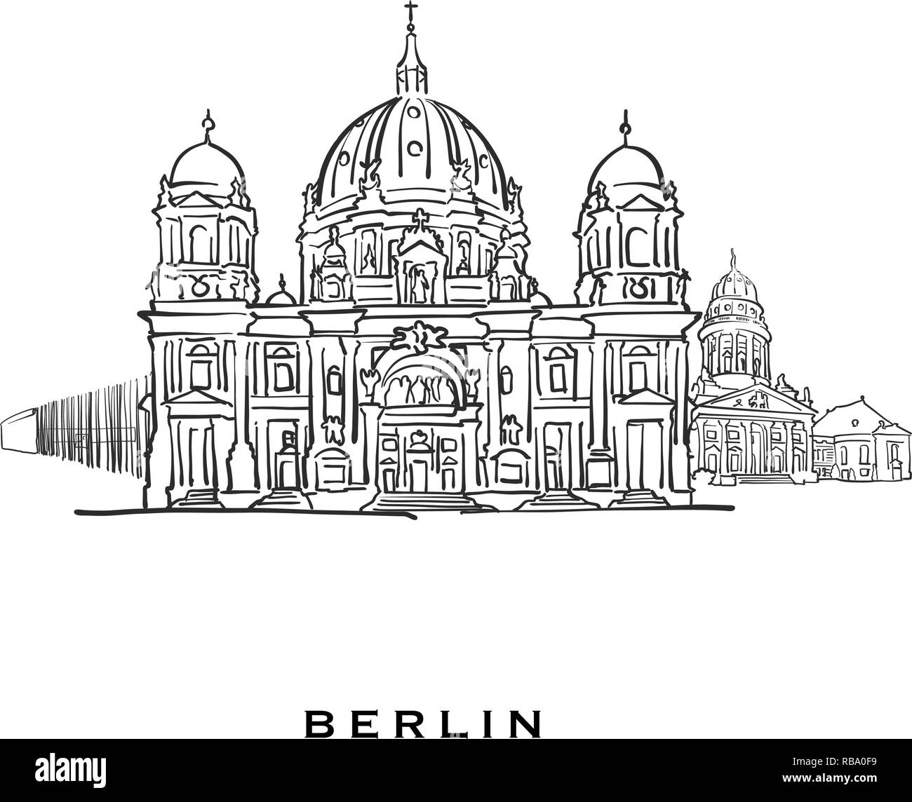 Berlin Deutschland berühmte Architektur. Vektor Skizze auf weißem Hintergrund getrennt aufgeführt. Architektur Zeichnungen von allen europäischen Hauptstädten. Stock Vektor