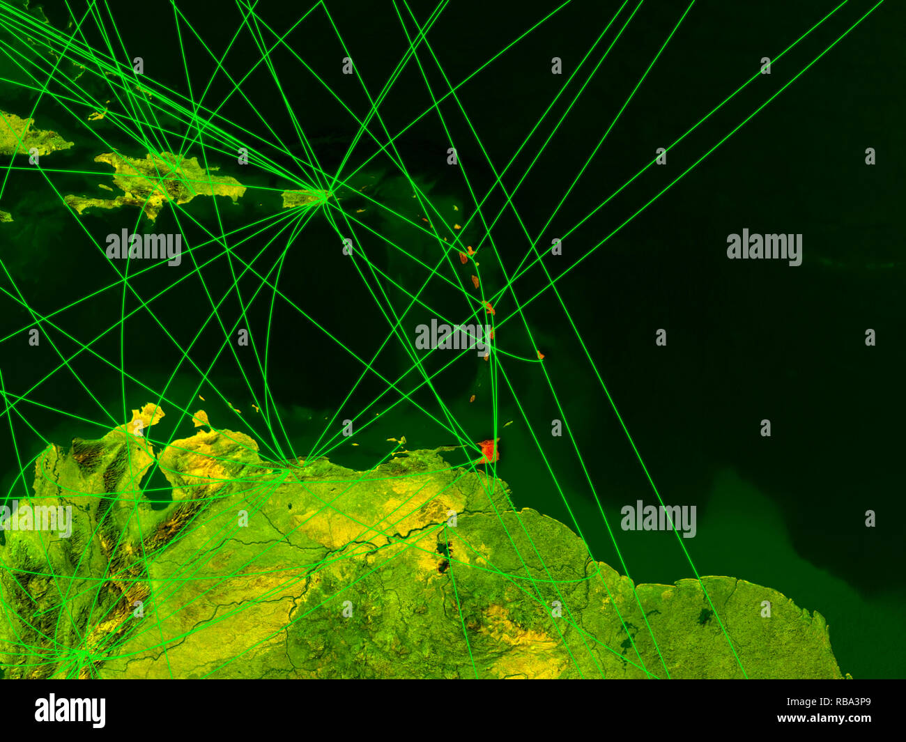 Karibik auf digitale Karte mit Netzwerken. Konzept der internationalen Reisen, Kommunikation und Technologie. 3D-Darstellung. Elemente dieses Bild liefern Stockfoto