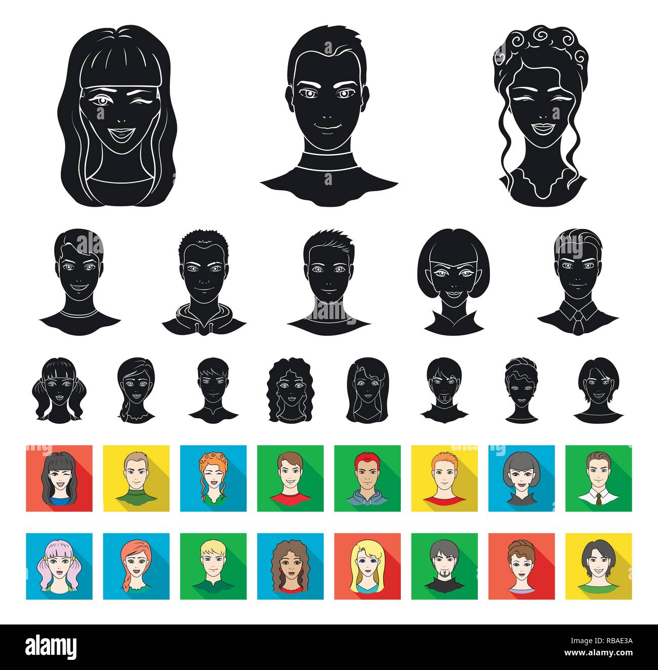 Aussehen, Kunst, Athlet, Avatar, Glatze, Bart, schwarz, flach, Junge, Sammlung, Design, Kleid, Gesicht, Mimik, Mode, Mädchen, Gläser, Großvater, Großmutter, Frisur, Kopf, menschliche, Icon, Illustration, isoliert, Logo, Mann, Schnurrbart, Außen, Menschen, Personen, Portrait, Satz, Zeichen, Stiefvater, Stiefmutter, Stil, Symbol, Lehrer, Riegel, Benutzer, Vector, Web, Frau, Arbeiten, Vektor, Vektoren, Stock Vektor