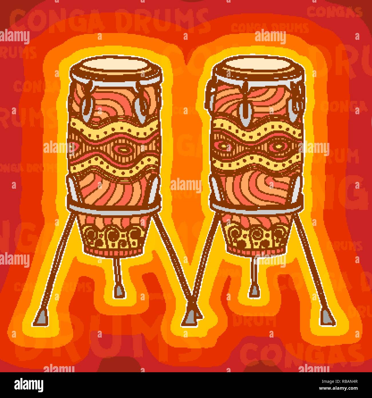 Afrikanische Trommeln. Musical Instrument. Percussion. Congas Vector Illustration. Stock Vektor