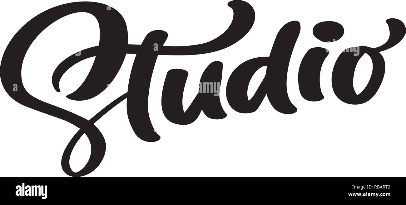 Vektor hand gezeichnete Schrift Wort Studio. Elegante, moderne handgeschriebene Kalligraphie Zitat auf Englisch. Tinte Abbildung. Typografie Poster auf weißem Hintergrund. Für Karten, Einladungen, Drucke etc. Stock Vektor