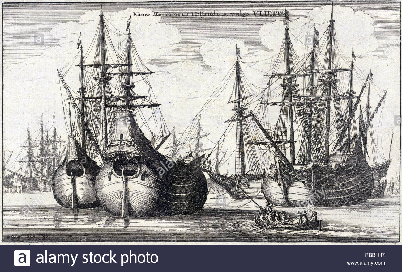 Holländische Fleute Frachtschiff, Radierung von Böhmische Kupferstecher Wenzel Hollar aus 1600s Stockfoto