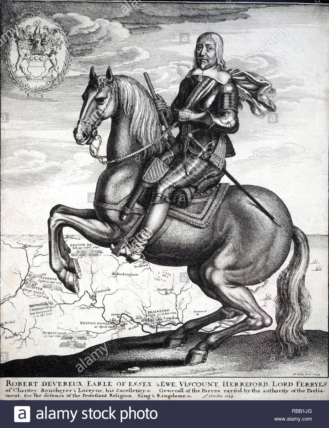 Robert Devereux, Earl of Essex, 1591 - 1646, war ein englischer Parlamentarier und Soldaten während der ersten Hälfte des 17. Jahrhunderts, Radierung von Böhmische Kupferstecher Wenzel Hollar von 1643 Stockfoto