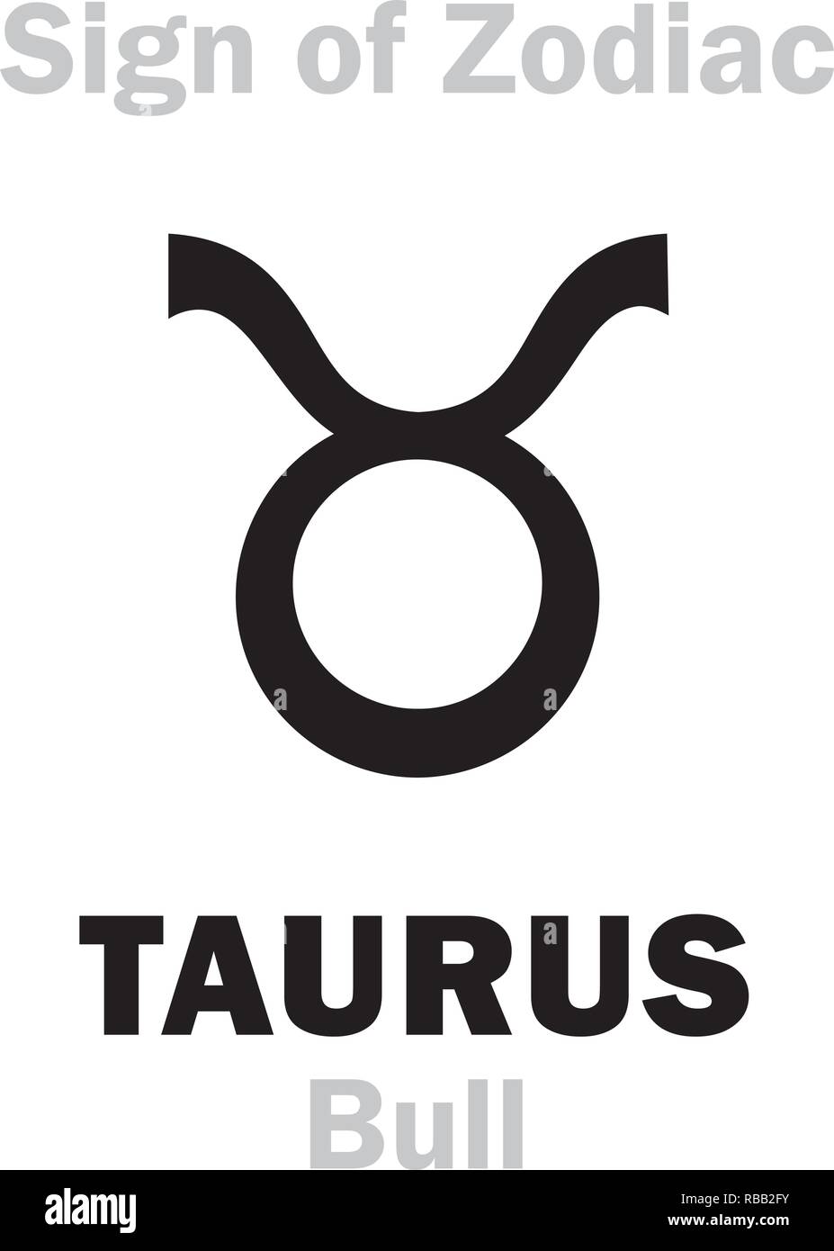 Astrologie-Alphabet: Zeichen des Tierkreises (Stier). Hieroglyphen Charakter Zeichen (einzelnes Symbol). Stock Vektor