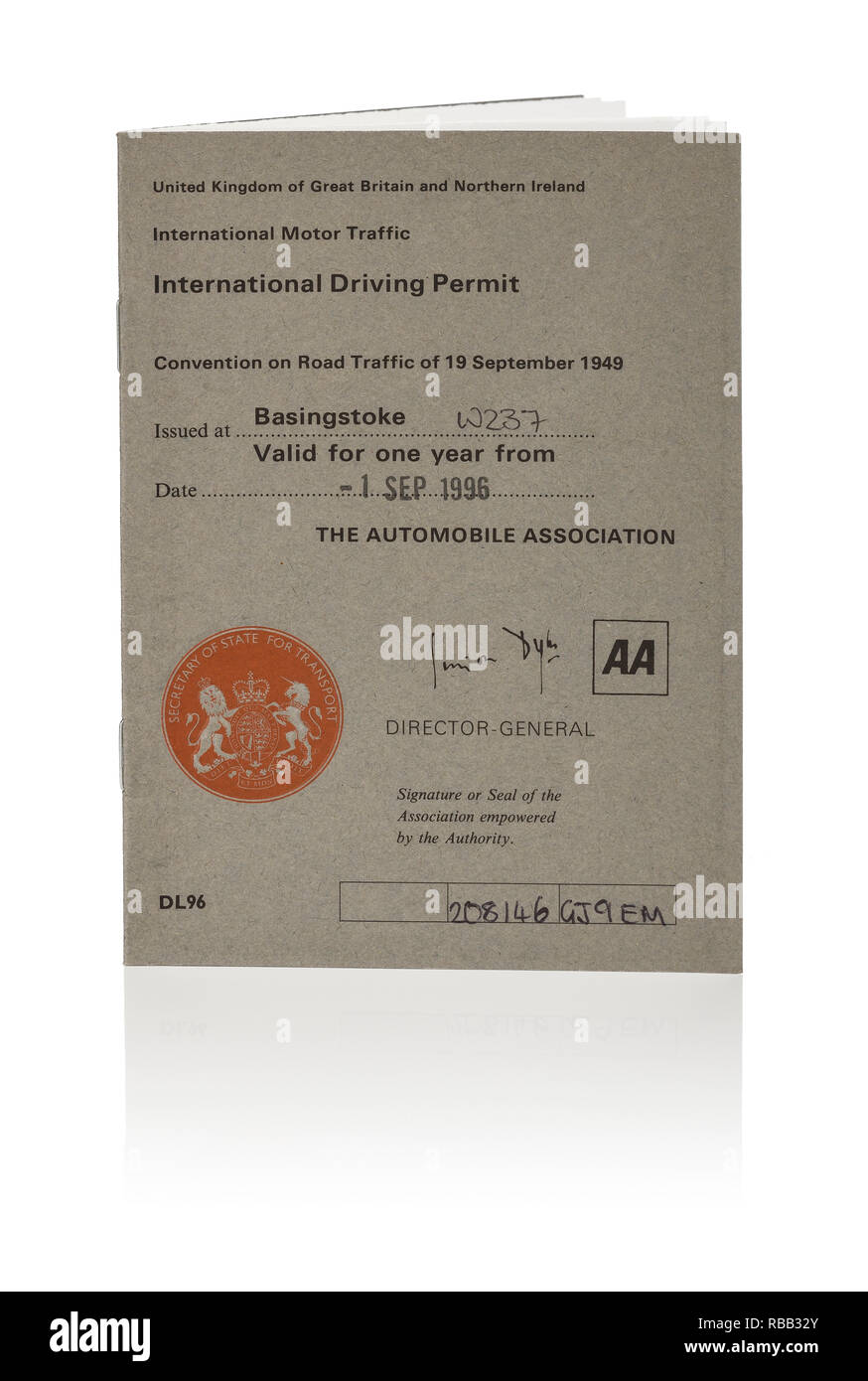 Einen internationalen Führerschein von der Automobile Association in 1996 Stockfoto