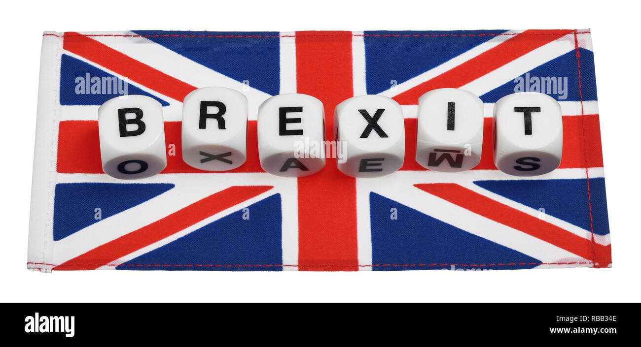 Das Wort Brexit heraus auf einen Union Jack Flagge geschrieben Stockfoto