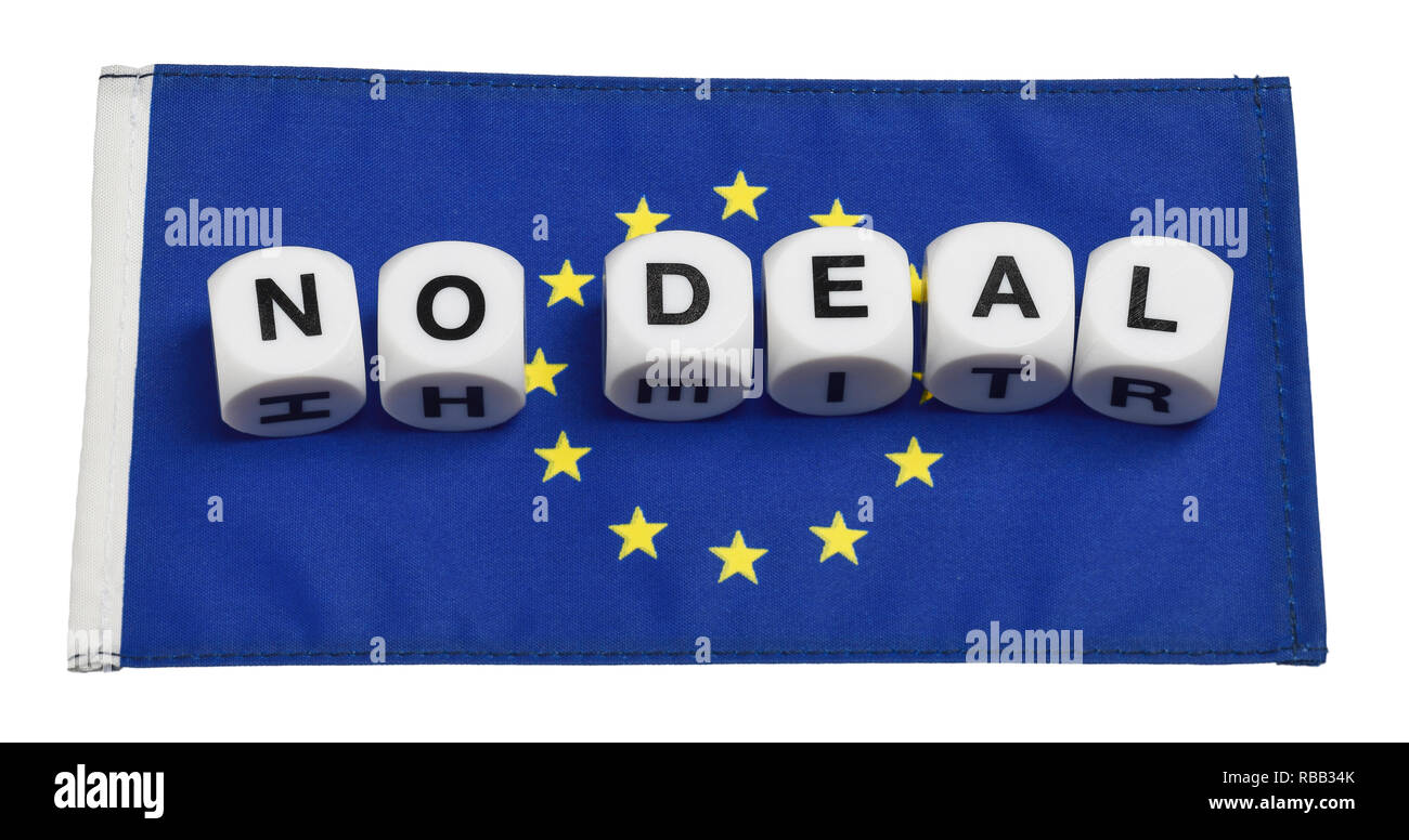 Die Worte Kein Deal auf einer Fahne der Europäischen Union buchstabiert Stockfoto