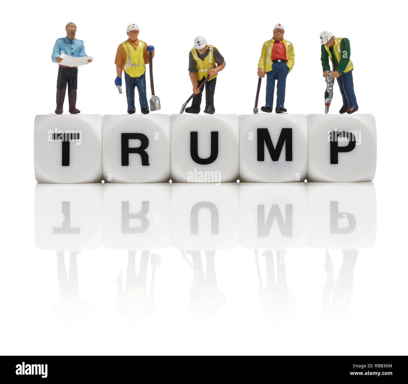 Bauarbeiter und das Wort Trumpf Stockfoto