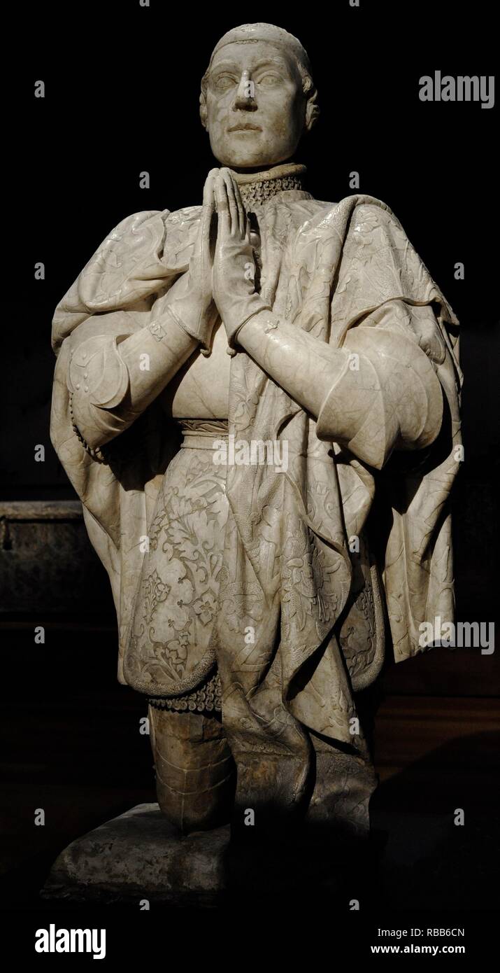 Pedro I de Castilla (1334-1369), El llamado Grausam. Rey de Castilla. Perteneciente a la Casa de Borgoña. Estatua orante. Alabastro. Gótico. Primera Mitad del siglo XV. Desaparecido Procedente del Convento de Santo Domingo el Real (Madrid). Museo Arqueológico Nacional. Madrid. España. Stockfoto
