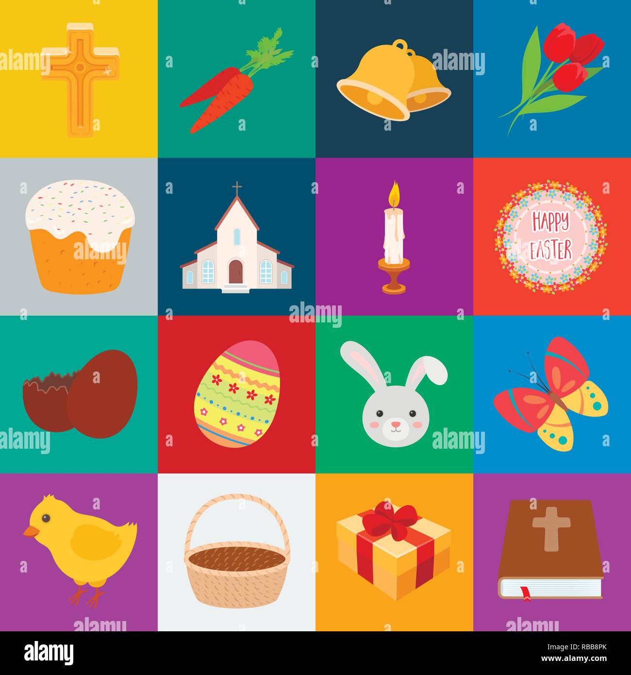 Ostern ist ein christlicher Feiertag cartoon Symbole im Set Sammlung für Design. Ostern attribute Vektor Symbol lieferbar Abbildung. Stock Vektor