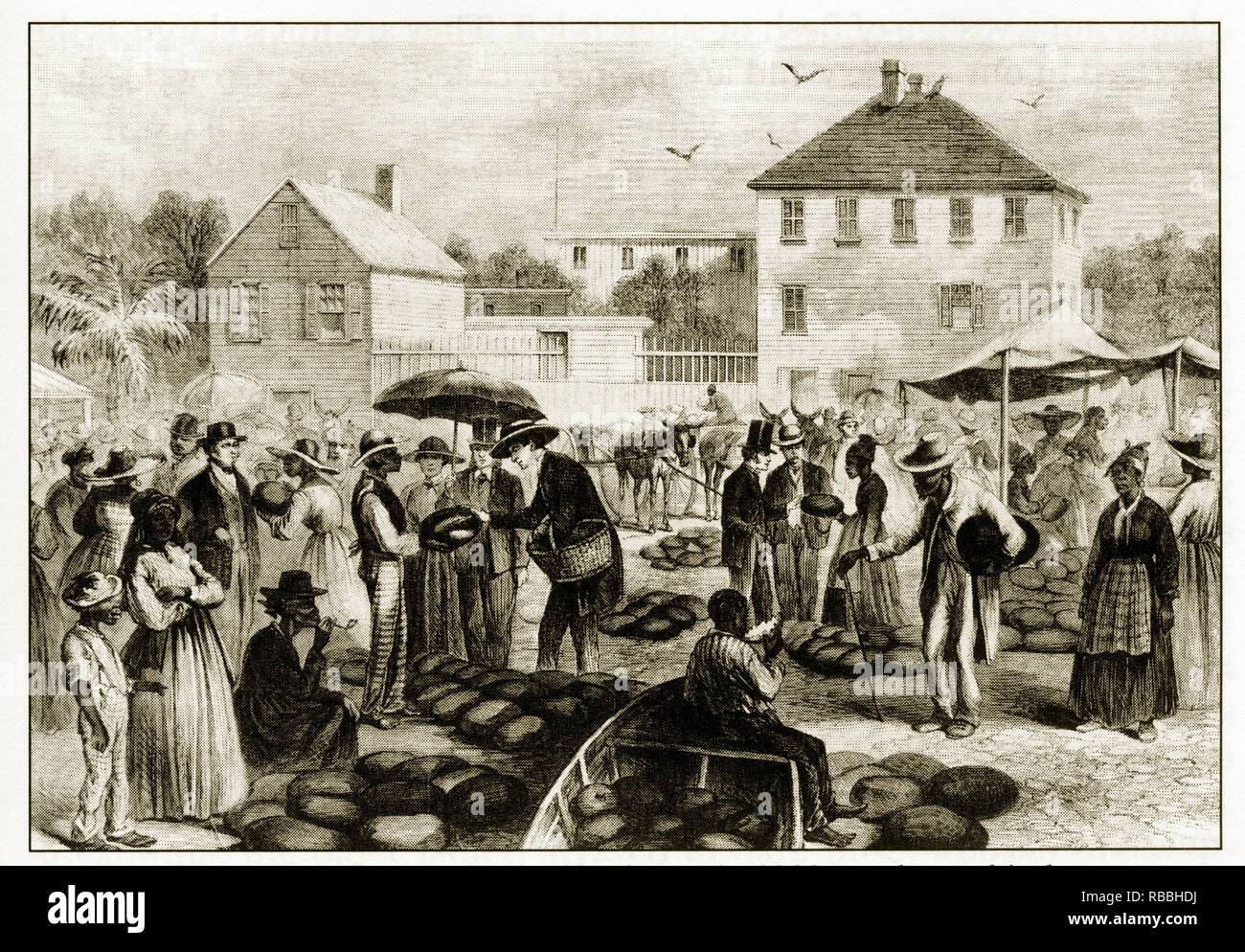 Antike Frühe amerikanische Gravur, soziale Fragen, ca. 1850 Stockfoto