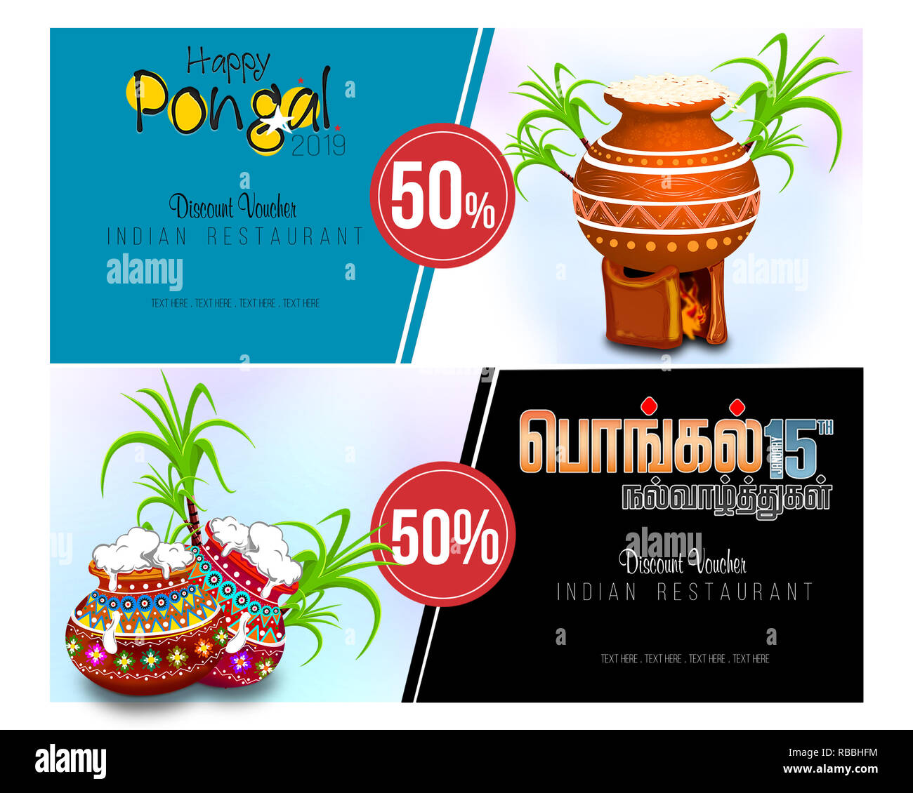 Happy pongal Tamil Text übersetzen, weißer Hintergrund Stockfoto