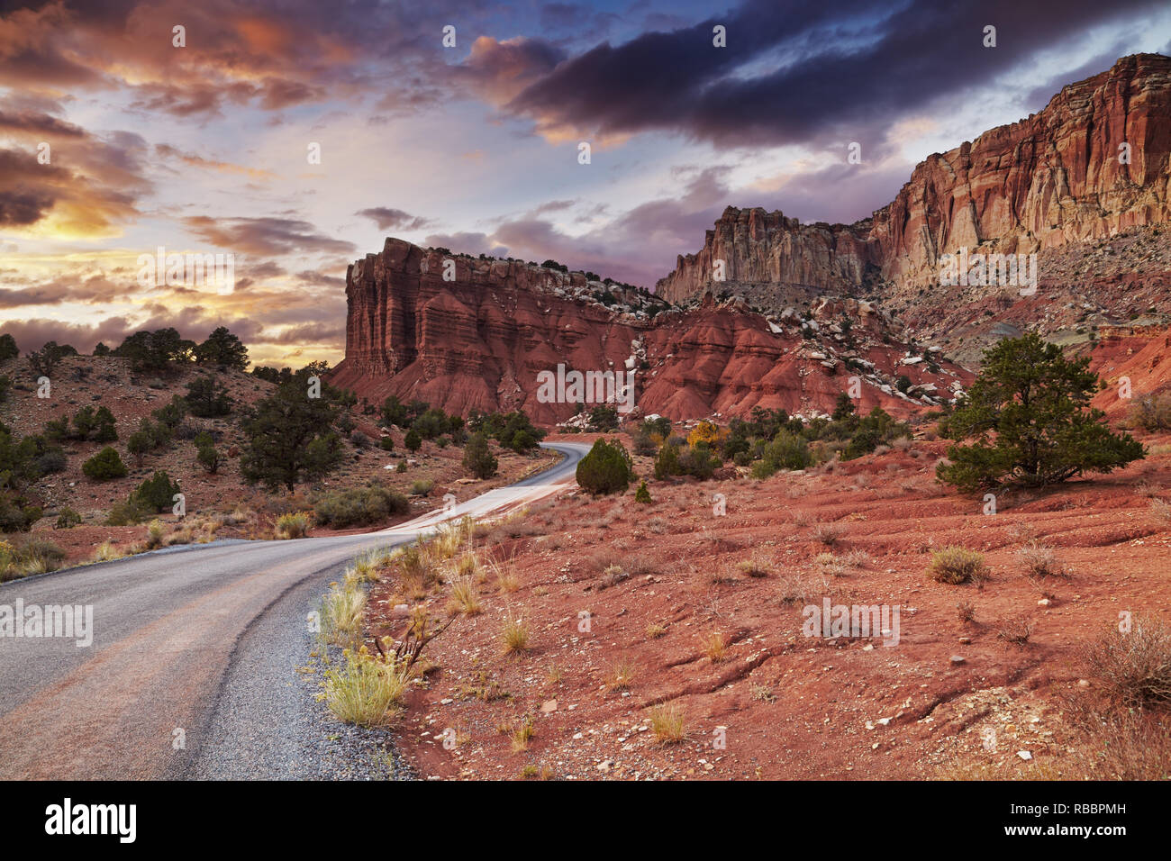 Sonnenuntergang in der Wüste von Utah, Capitol Reef National Park, USA Stockfoto