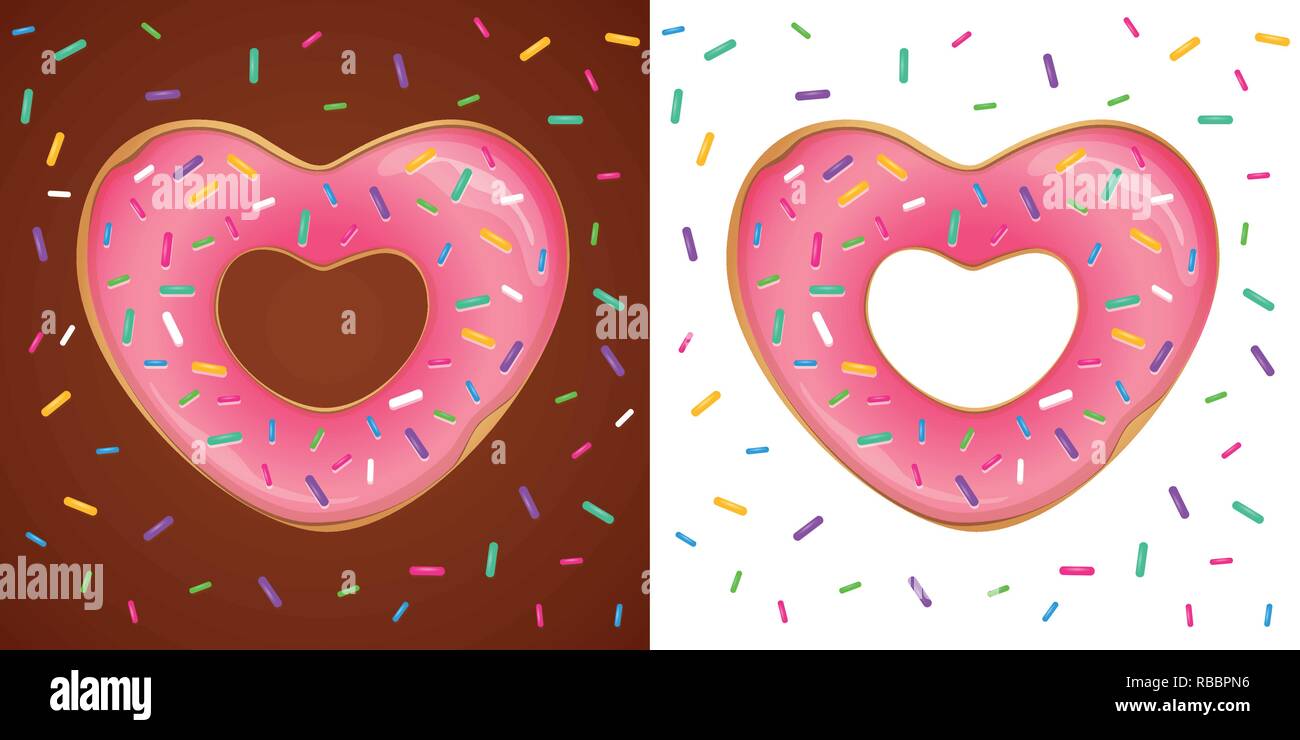 Rosa Donut wie in Herzform mit bunten Streuseln Vektor-illustration EPS 10. Stock Vektor