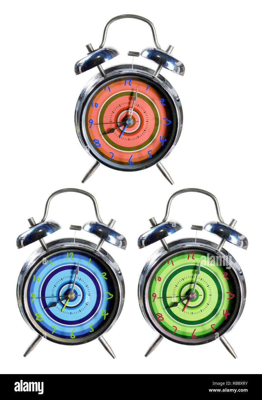 Wecker auf weißem Hintergrund Stockfoto