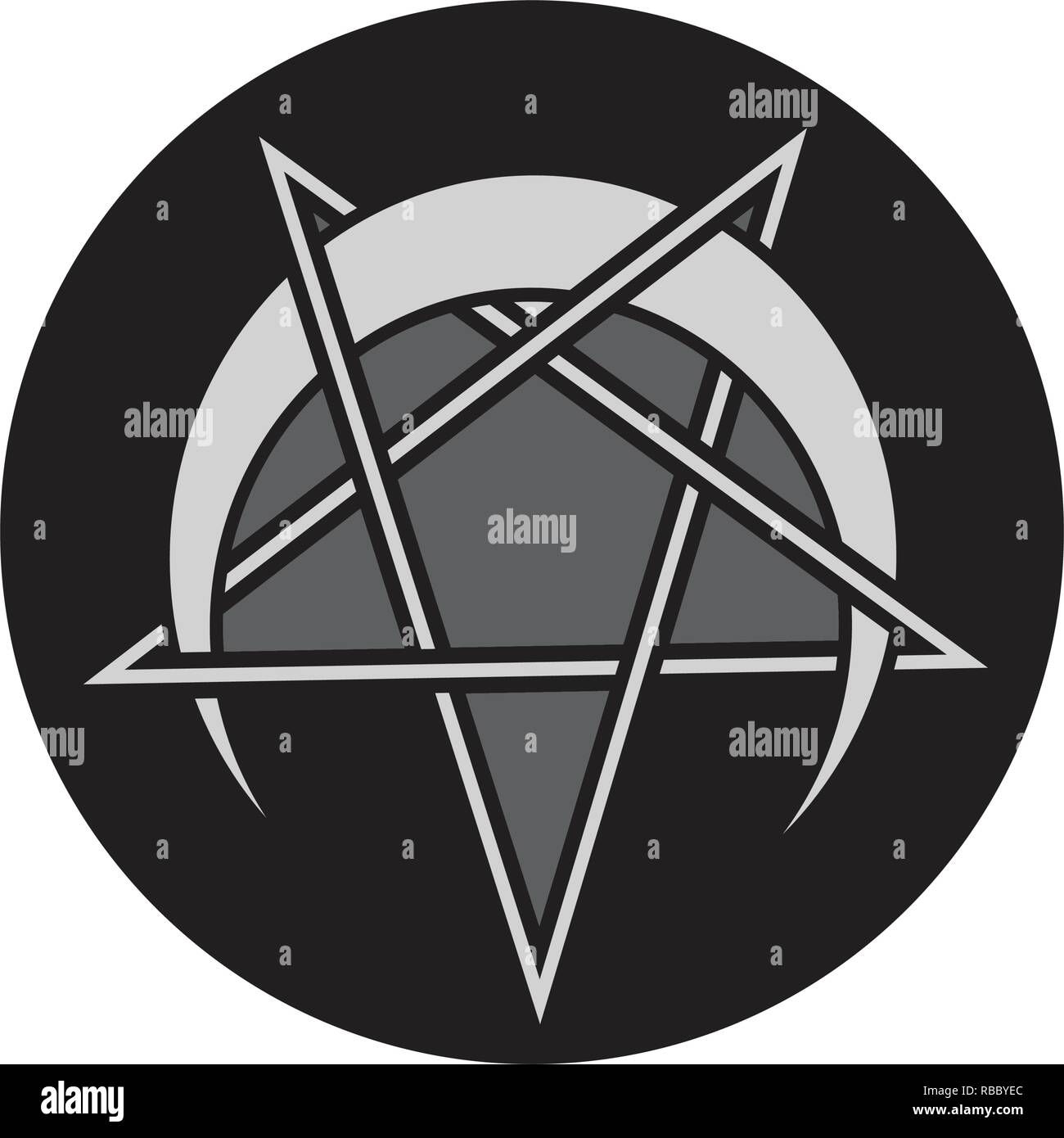 Umgekehrt oder umgekehrtes Pentagramm mit der Oberseite nach unten Halbmond vektor Symbol isoliert. Satanische Invertiert endlose Pentagramm Symbol. Stock Vektor Umgekehrt oder umgekehrtes Pentagramm mit der Oberseite nach unten Halbmond vektor Symbol isoliert. Satanische Invertiert endlose Pentagramm Symbol. Stock Vektor