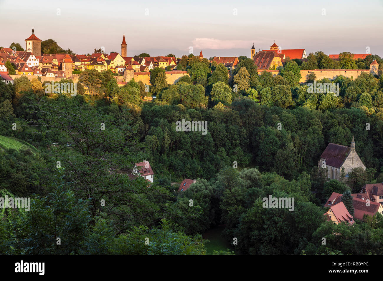 Abendlicht auf Rothenburg o.d. Tauber, Bayern, Deutschland Stockfoto