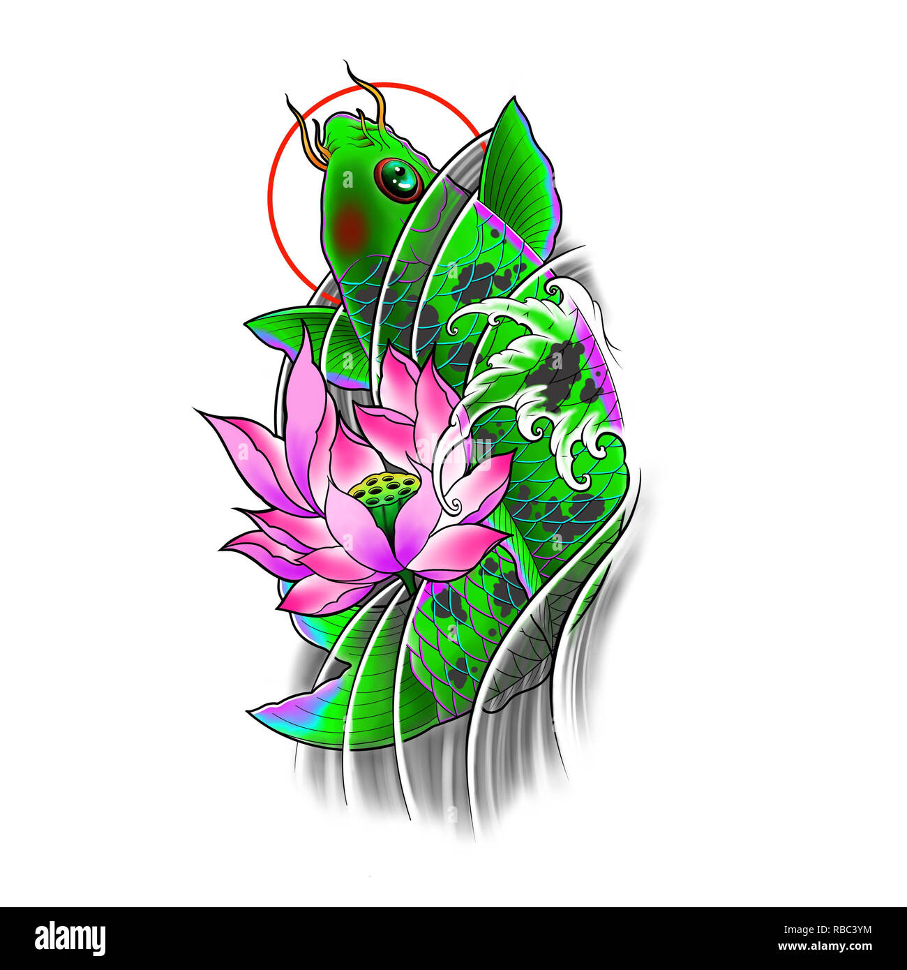 Hand Koi Fisch Mit Lotus Blume Und Wasser Wave Tattoo Design Gezeichnet Digitale Kunst Malerei Japanisch Tattoo Art Tattoo Flash Image Stockfotografie Alamy