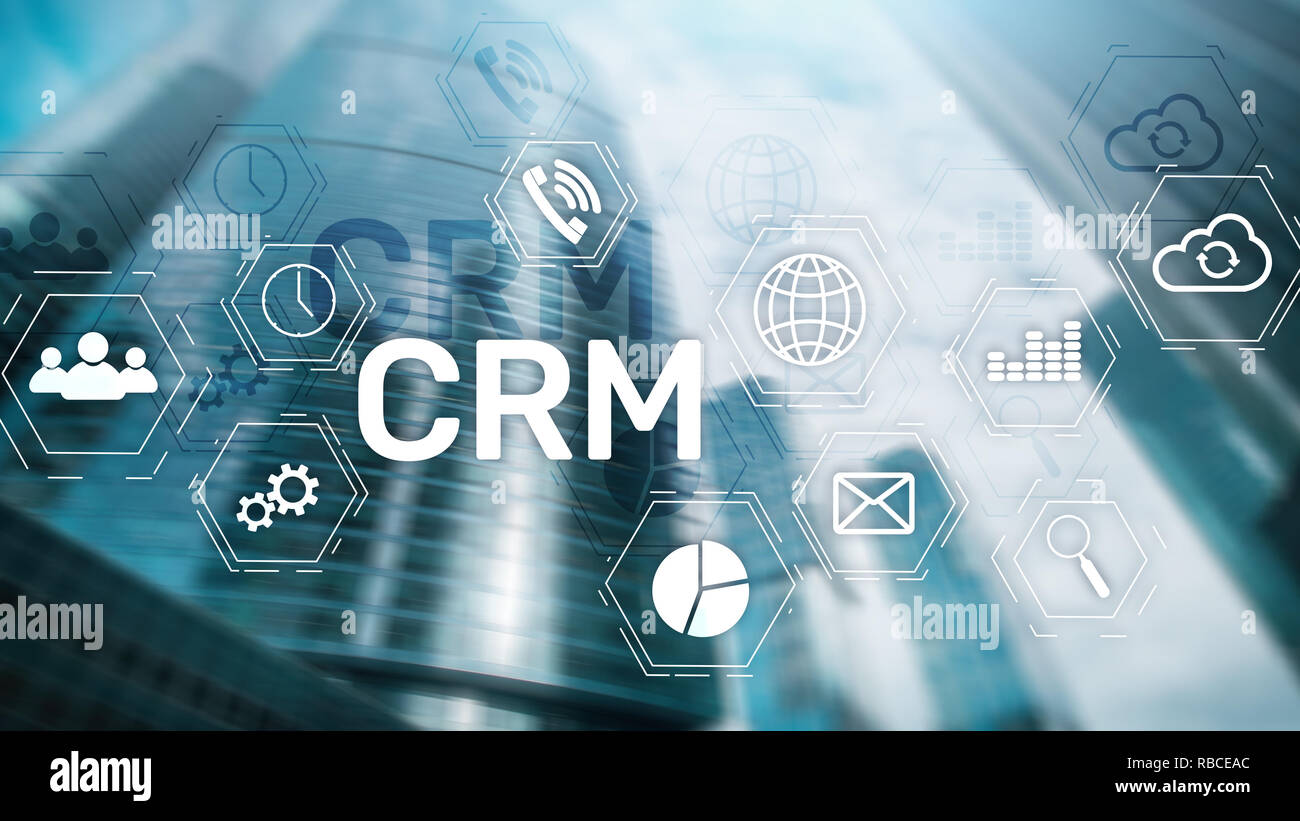 CRM, Customer Relationship Management System, das auf abstrakte verschwommenen Hintergrund. Stockfoto