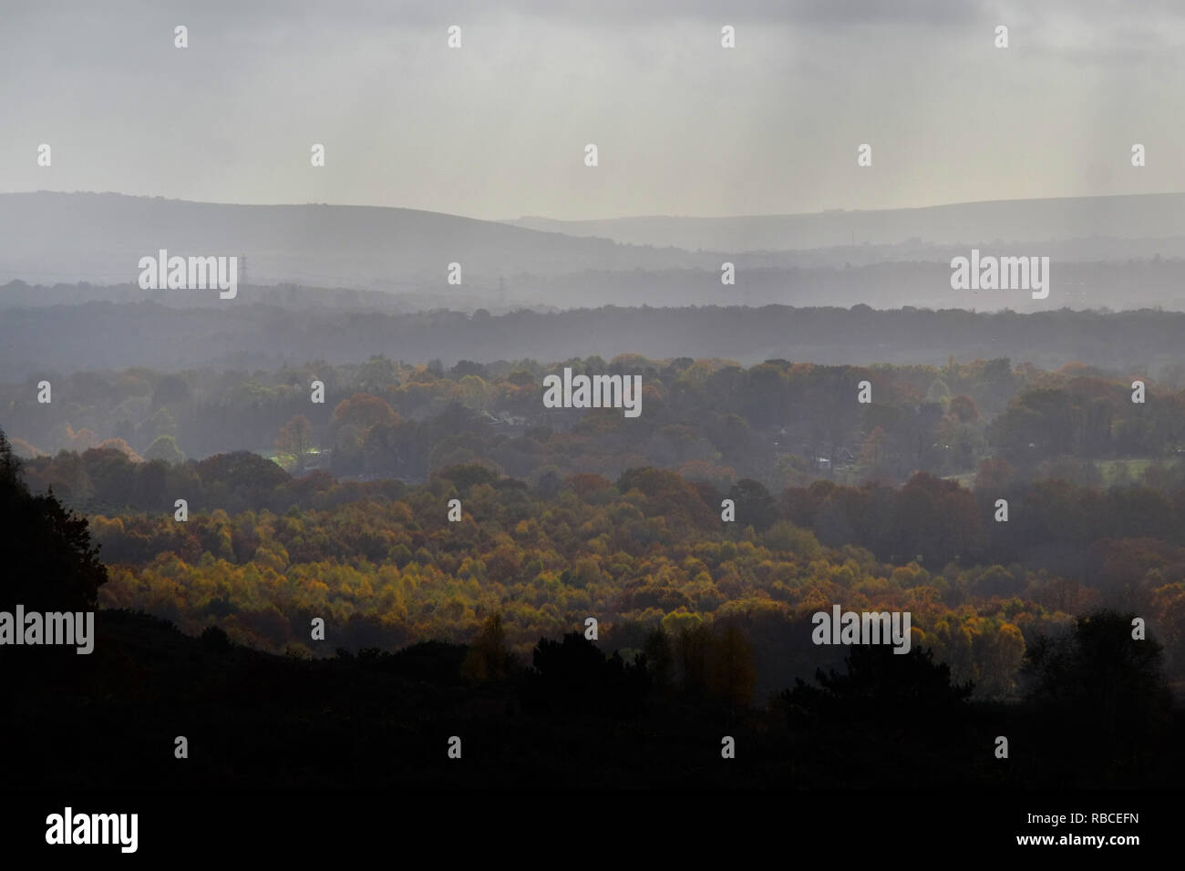 Dramatische Ausblicke von Ashdown Forest, East Sussex, Heimat von AA Milne und Einstellung für Winnie Pooh. Stockfoto