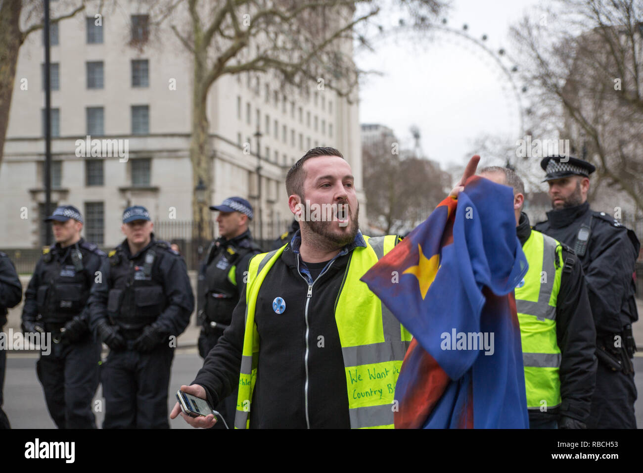 James Goddard am Gelben Weste pro Brexit Demonstartion Stockfoto