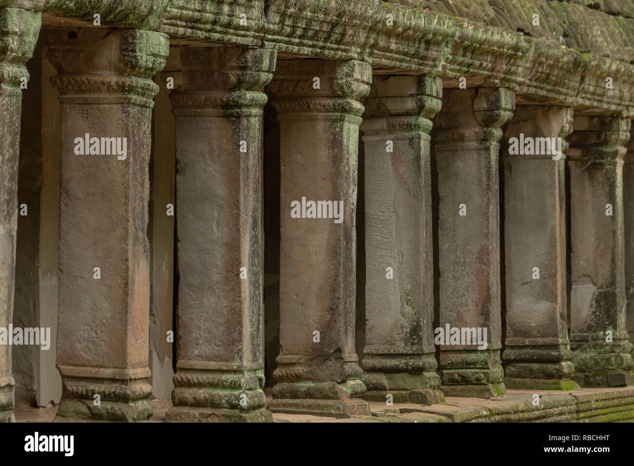 Kolonnaden des steinernen Säulen im Tempel Ruinen Stockfoto