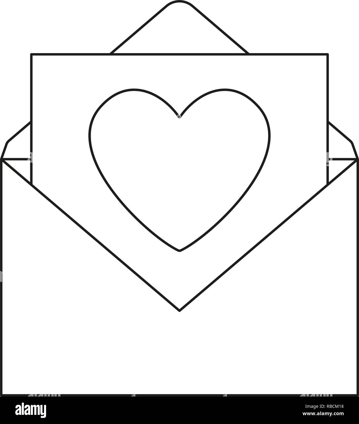 Line Art Schwarz und Weiß offene Liebe Nachricht Stock Vektor