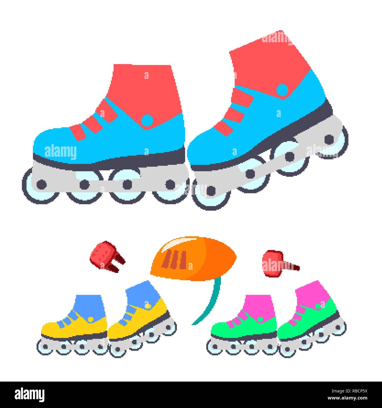 Rollschuhe Vektor. Moderne Kinder Aktivitäten im Freien. Isolierte flache  Cartoon Illustration Stock-Vektorgrafik - Alamy
