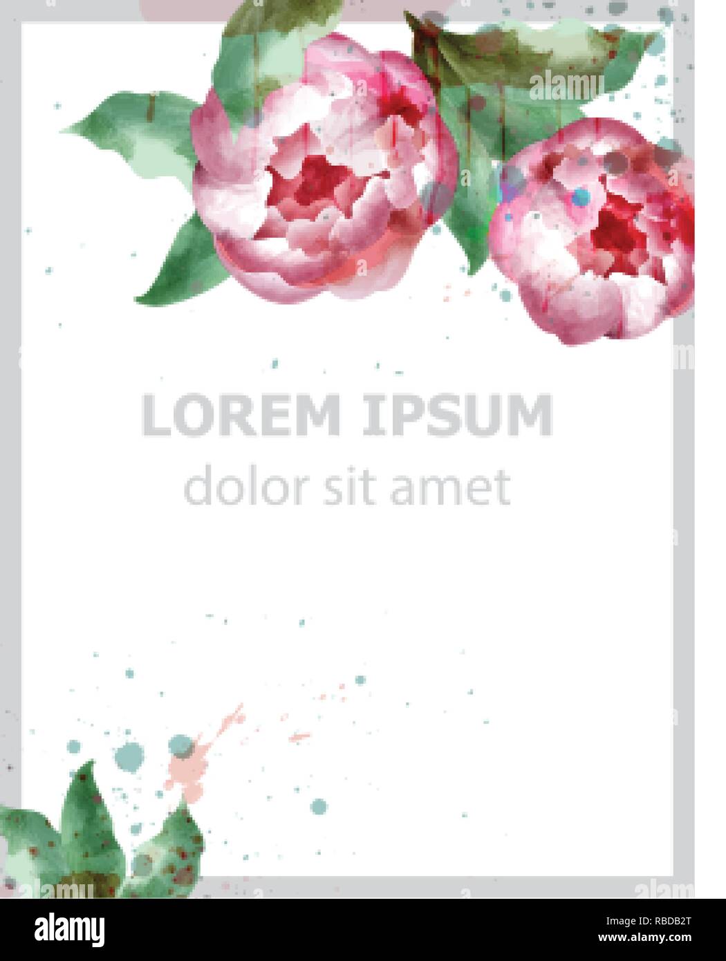Pfingstrose Blumen Aquarell Karte Vektor. Hochzeit Einladung, Zeremonie, zarte Postkarte, Frauen Tag Grußkarte. Schöner Frühling, trendige Farbe Stock Vektor
