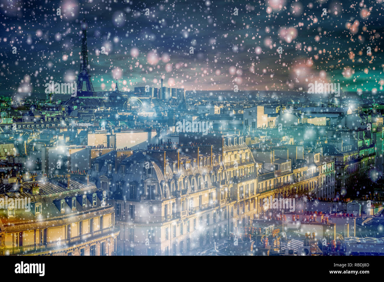 Snowy Paris city panorama Stockfoto